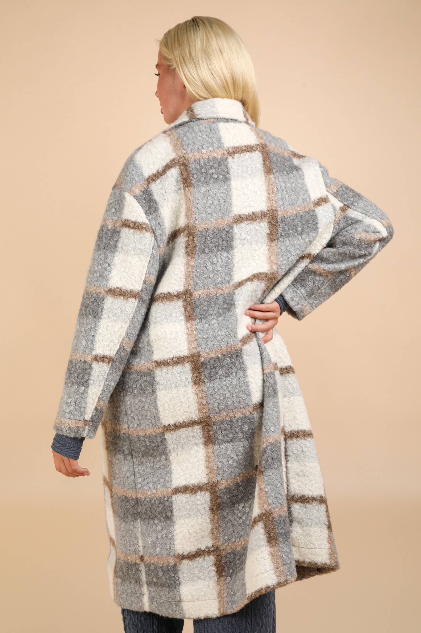 Oversized Plaid Soft Fuzzy Button Down Long Coat