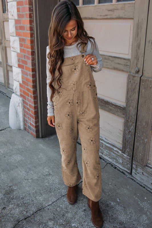 Corduroy Floral Overalls