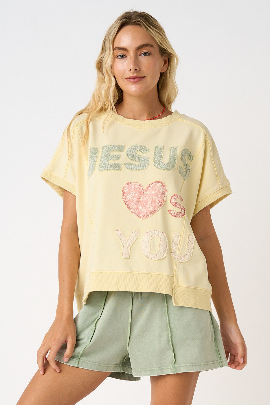 Jesus Loves You Patchwork Mineral Wash Tee