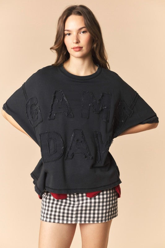 Game Day Patch Monochrome French Terry Top in Black