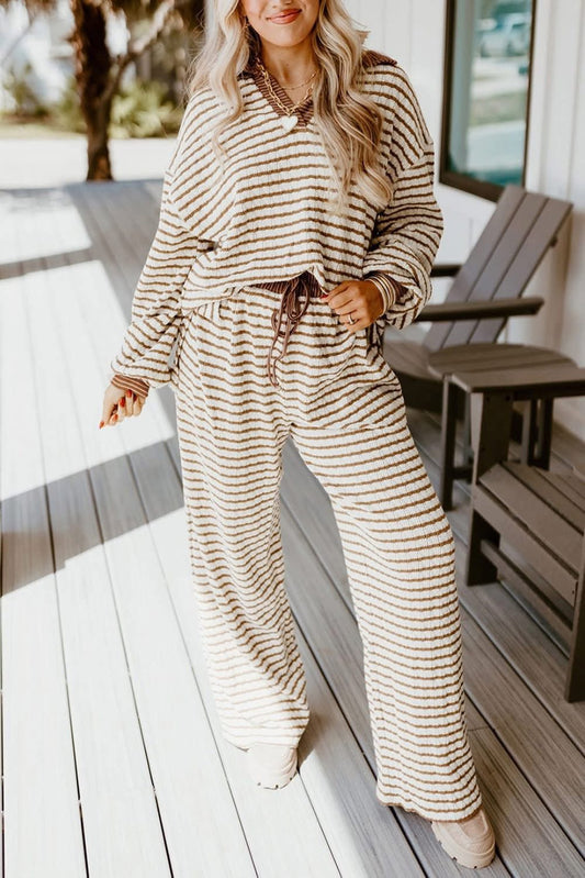 Khaki Striped Pullover Set