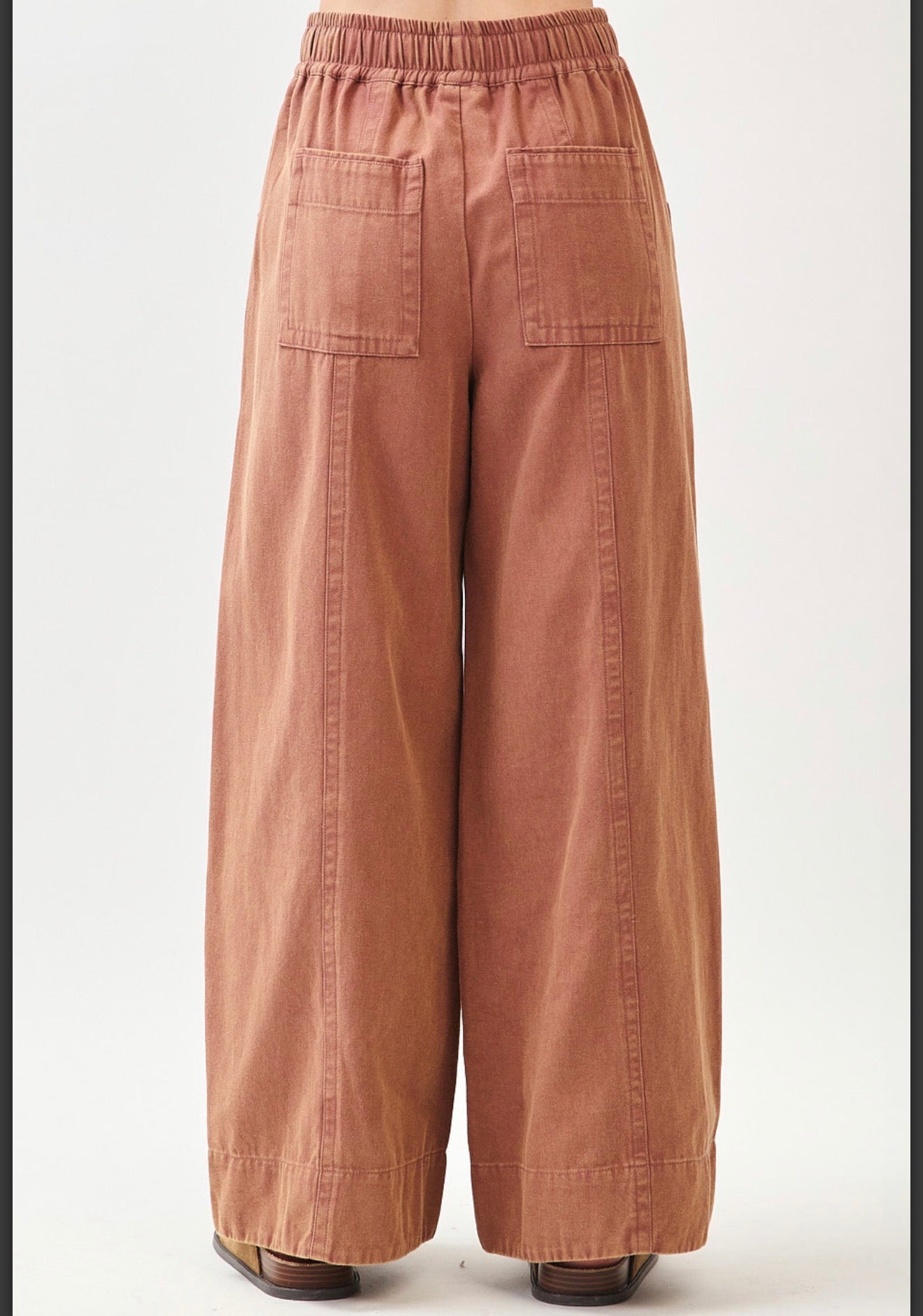 Mineral Wash Wide Leg Elastic Waist Twill Pants
