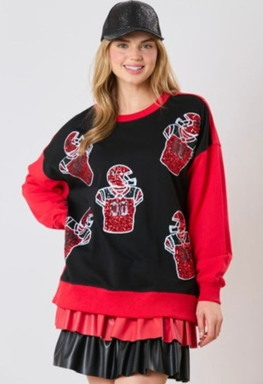 Football Uniform Color Block Long Sleeve Top