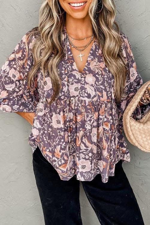 Sheer Floral Baby Doll Top