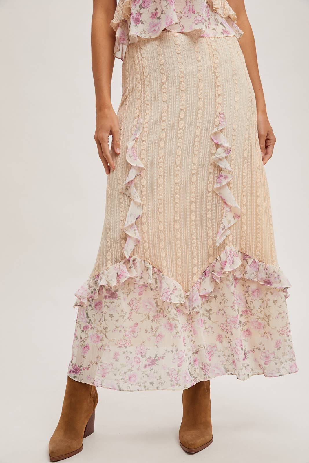 Floral Print, Lace Trimmed Two-Piece Set
