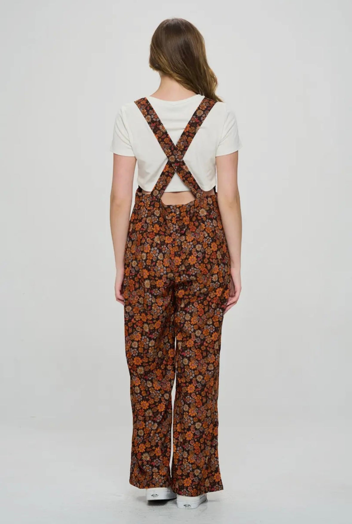 Fall Floral Print Corduroy Overalls