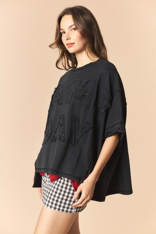 Game Day Patch Monochrome French Terry Top in Black