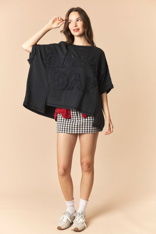 Game Day Patch Monochrome French Terry Top in Black