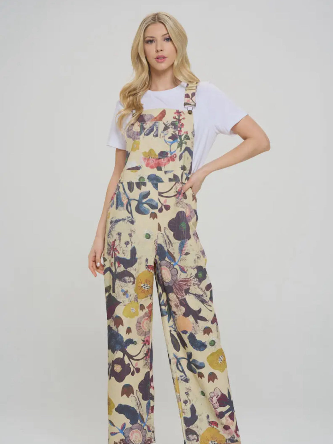 Botanical Floral Print Overall Beige