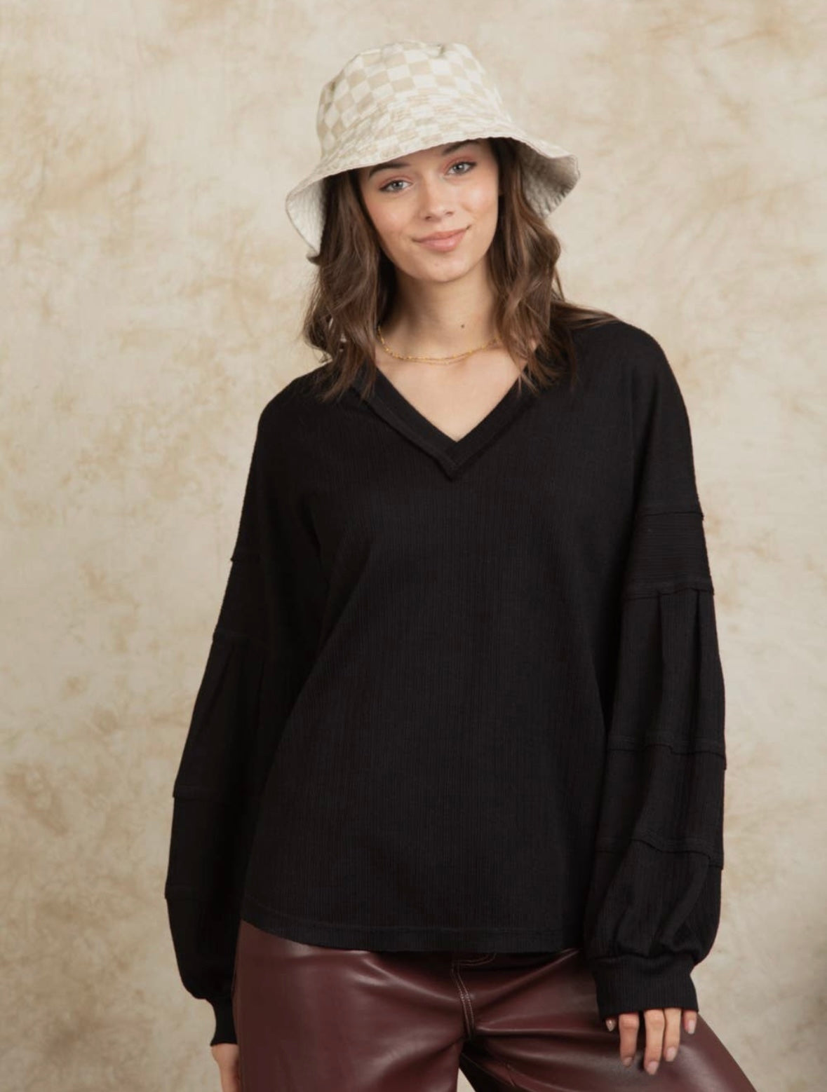 Oversized V-neck Puff Sleeve Top