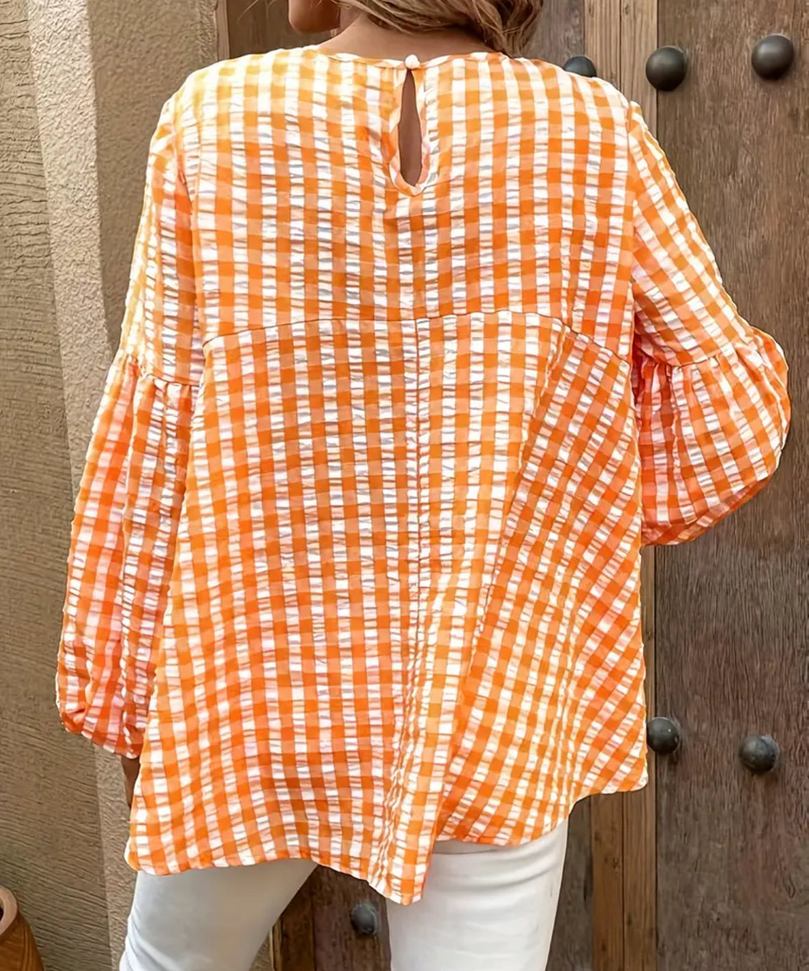 Balloon Sleeve Gingham Blouse