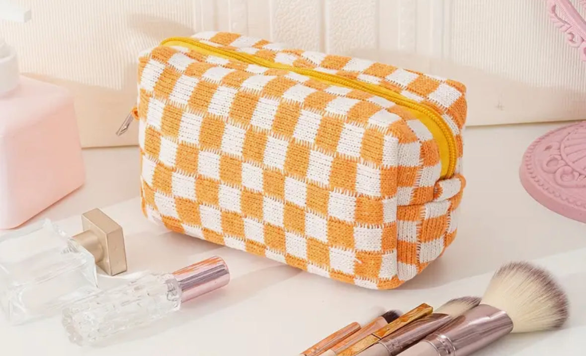 Orange & White Makeup Bag