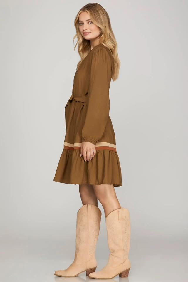 Button Down Mini Dress with Tie Waist