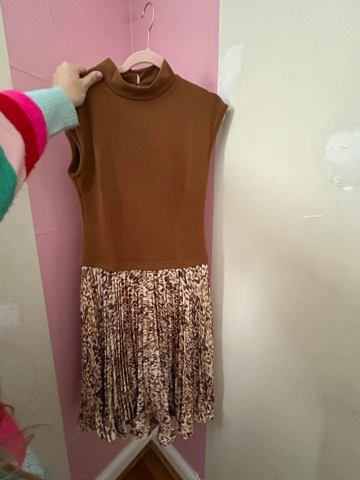 Sleeveless Mock Neck Pleated Dress