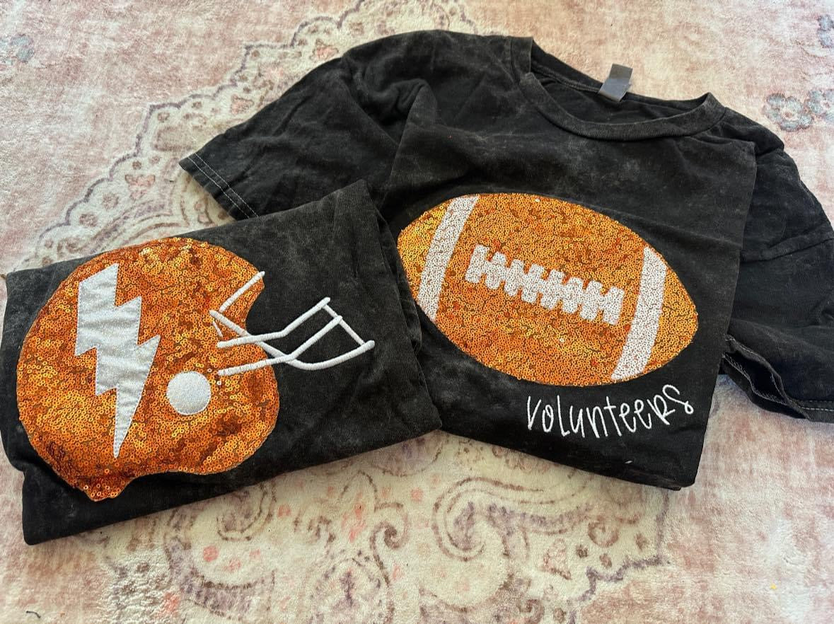 Sequined Stone Washed Football Tees