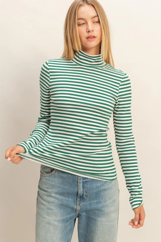 Striped Turtleneck Fitted Knit Top