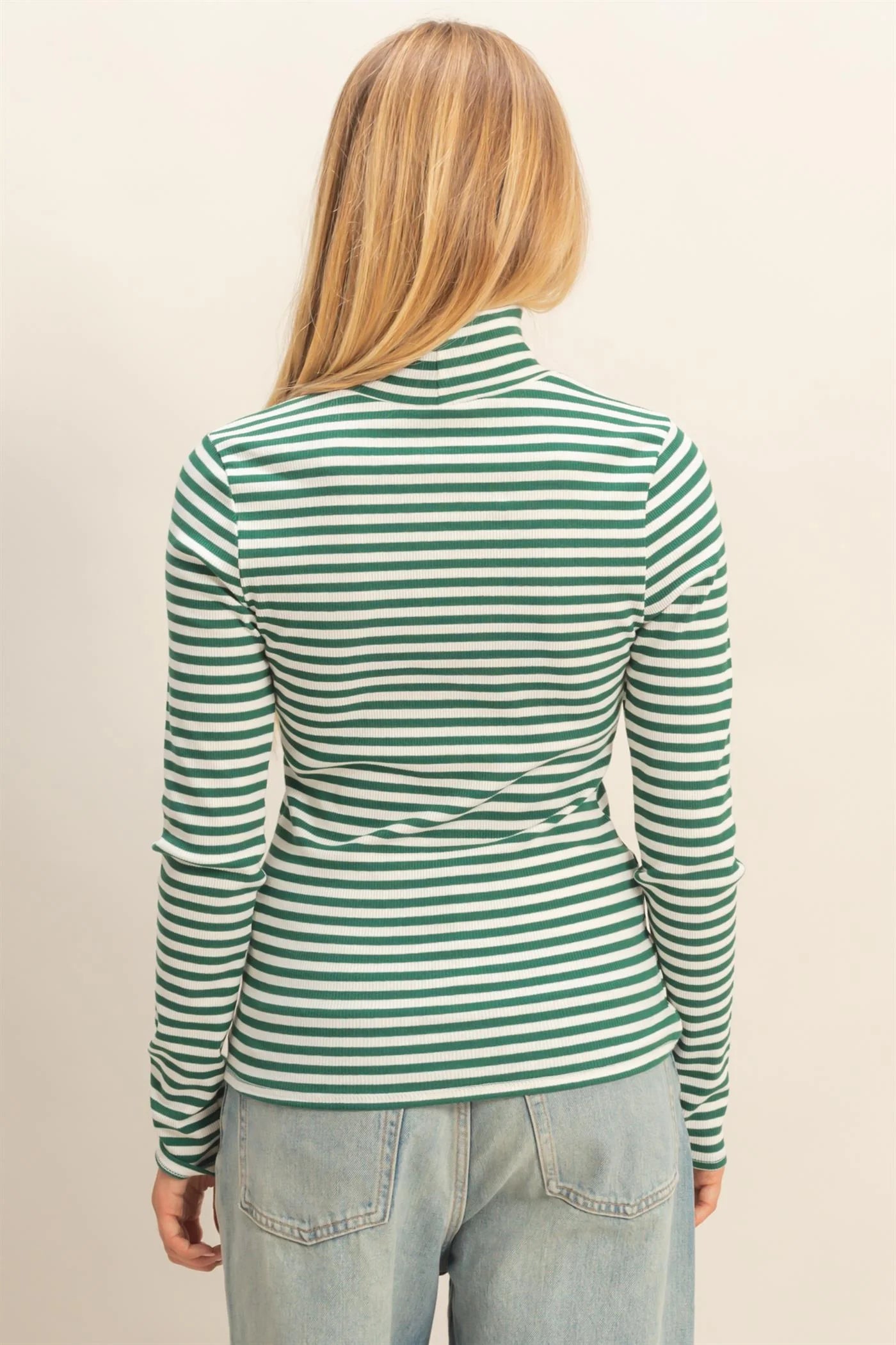 Striped Turtleneck Fitted Knit Top