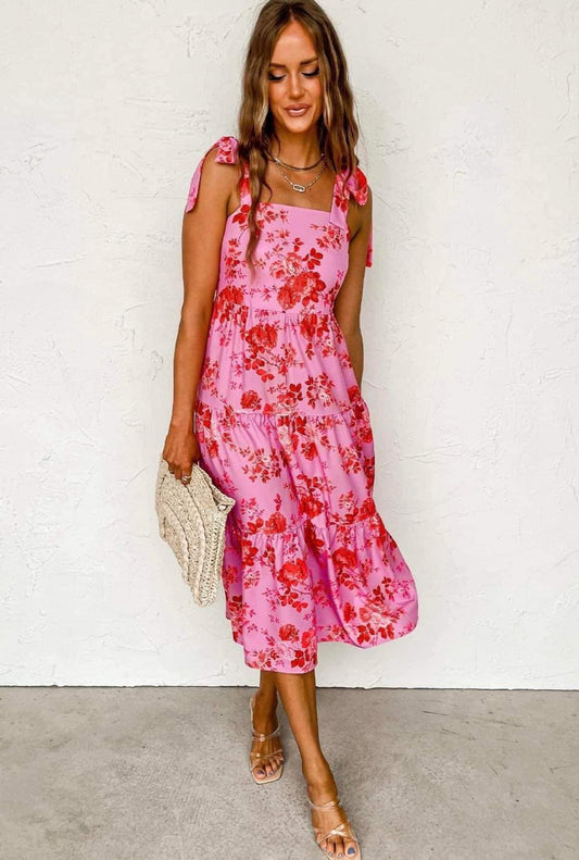 Tie Pink Floral Dress