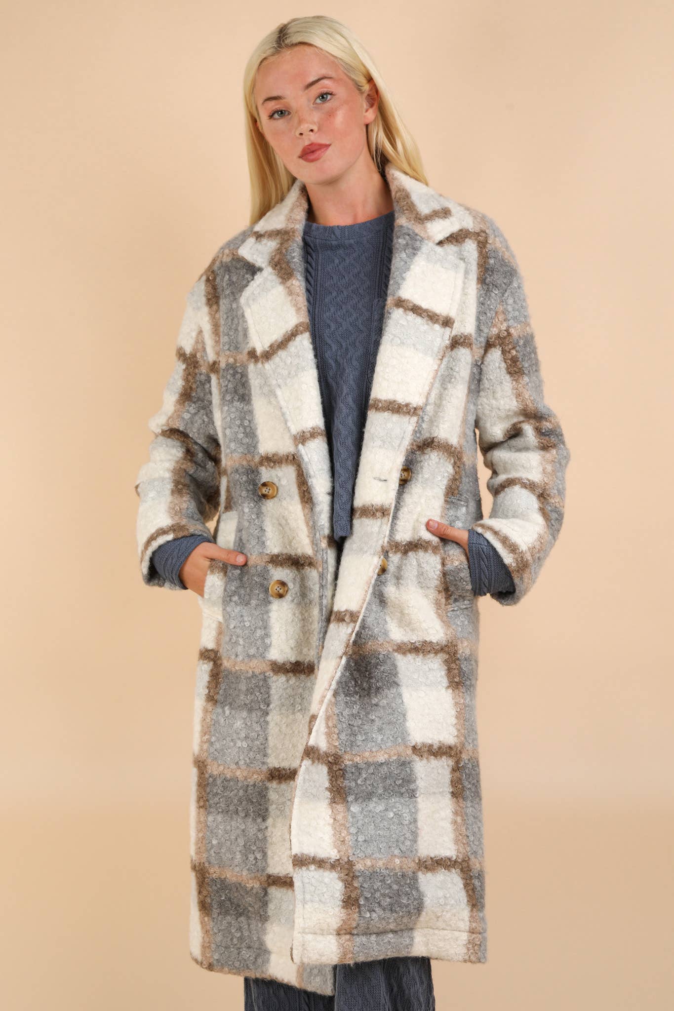 Oversized Plaid Soft Fuzzy Button Down Long Coat