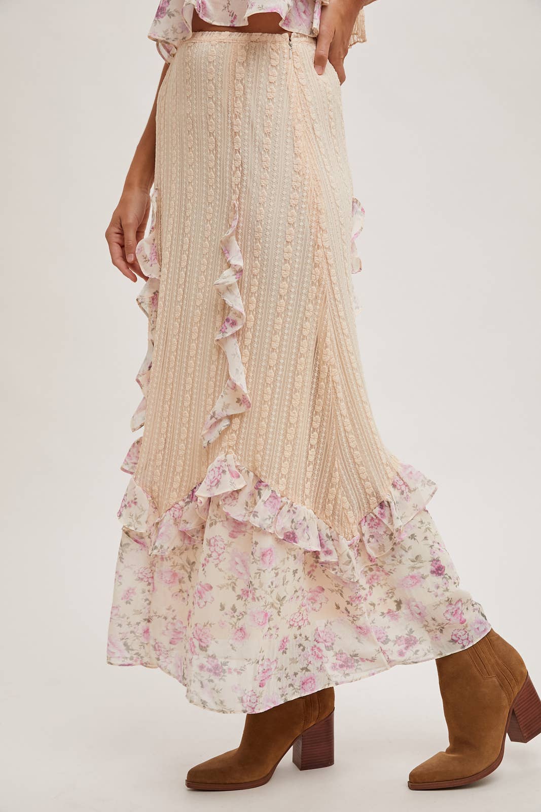 Floral Print, Lace Trimmed Two-Piece Set