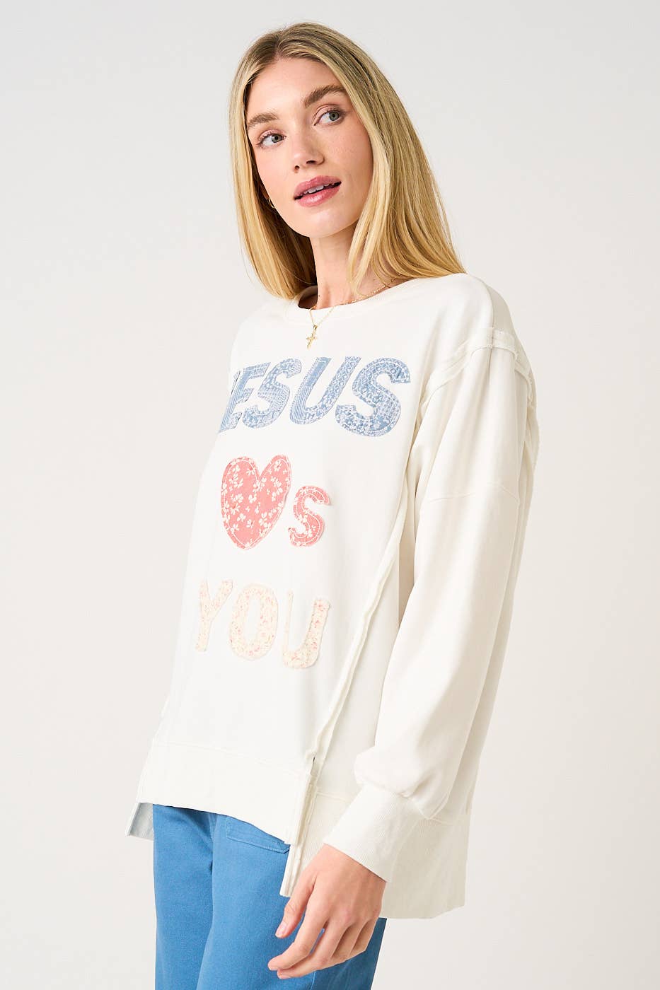 JESUS LOVES YOU PATCHWORK MINERAL WASH SWEATSHIRT