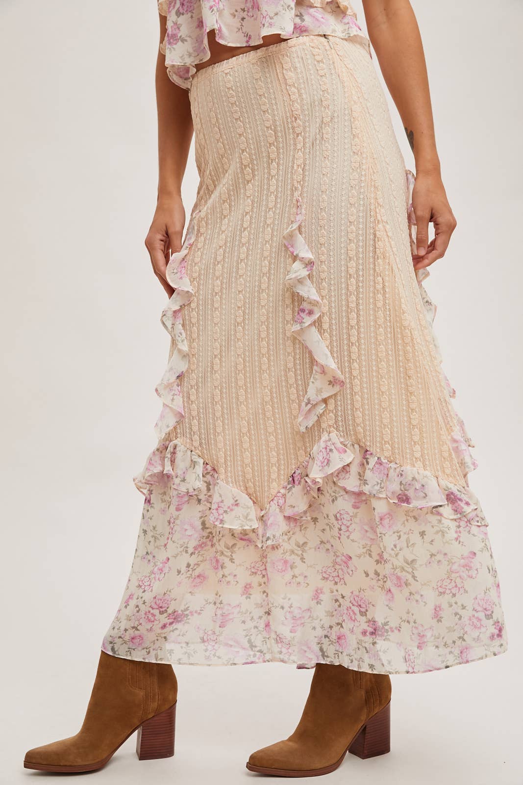 Floral Print, Lace Trimmed Two-Piece Set