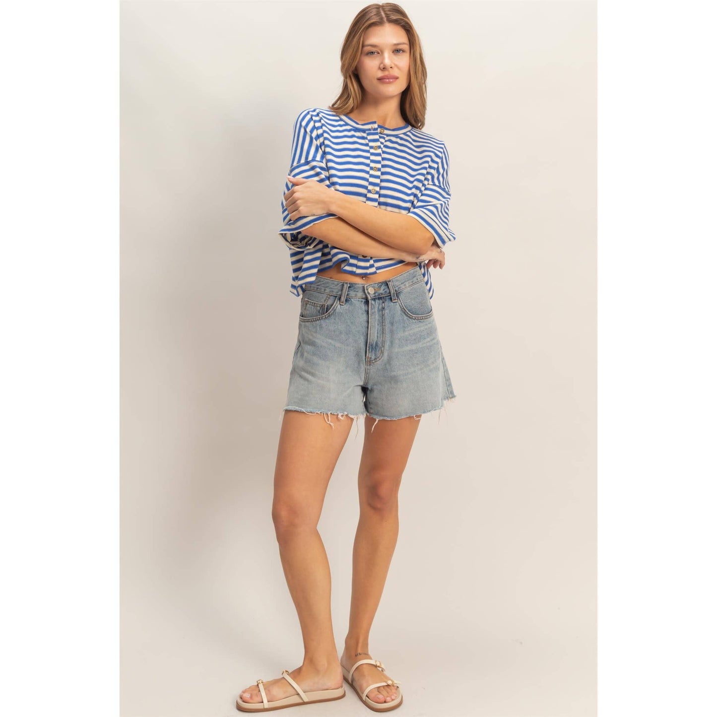 Striped Button-Up Tee