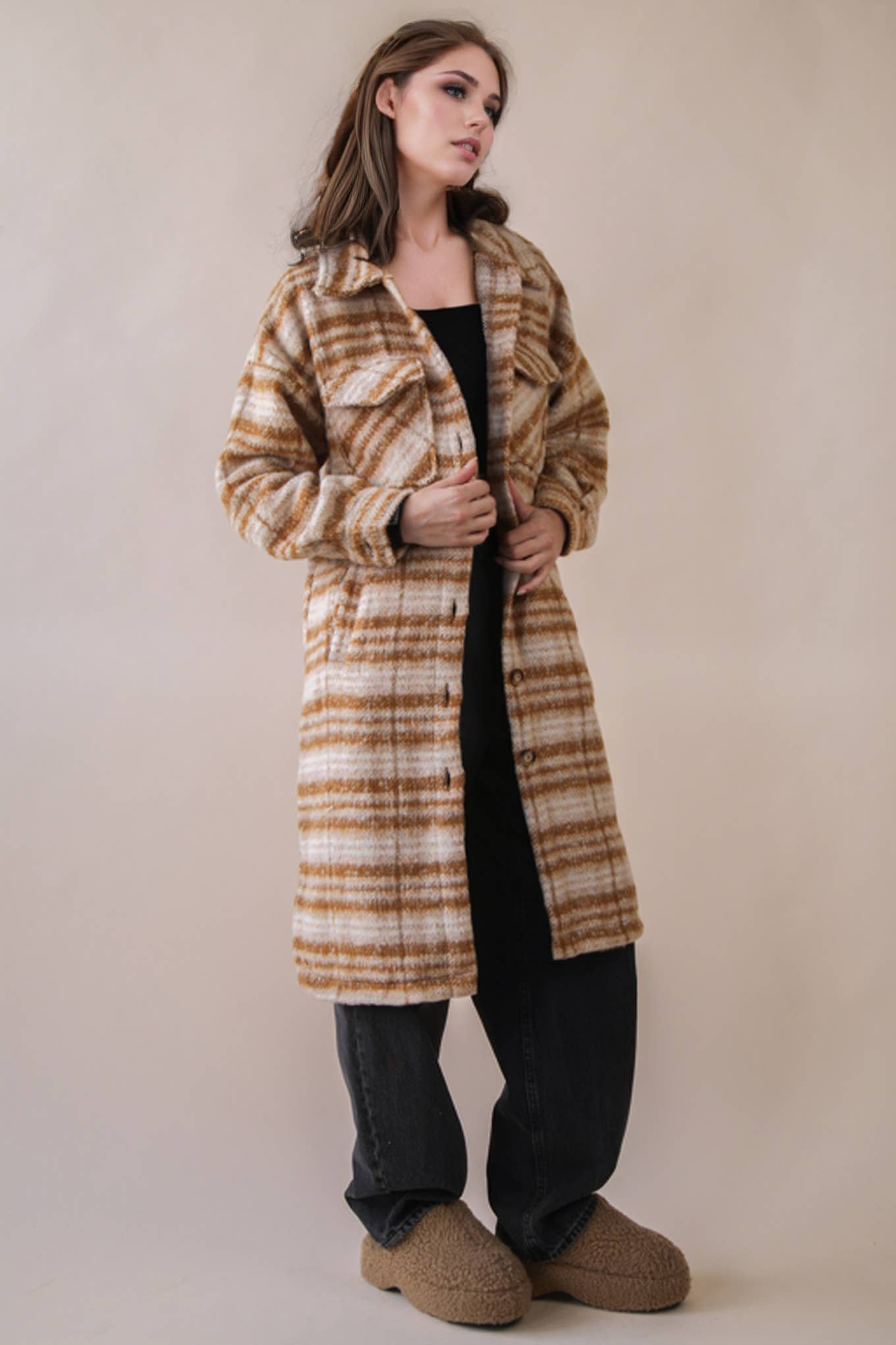 Aztec & Plaid Printed Shacket Jacket Coat