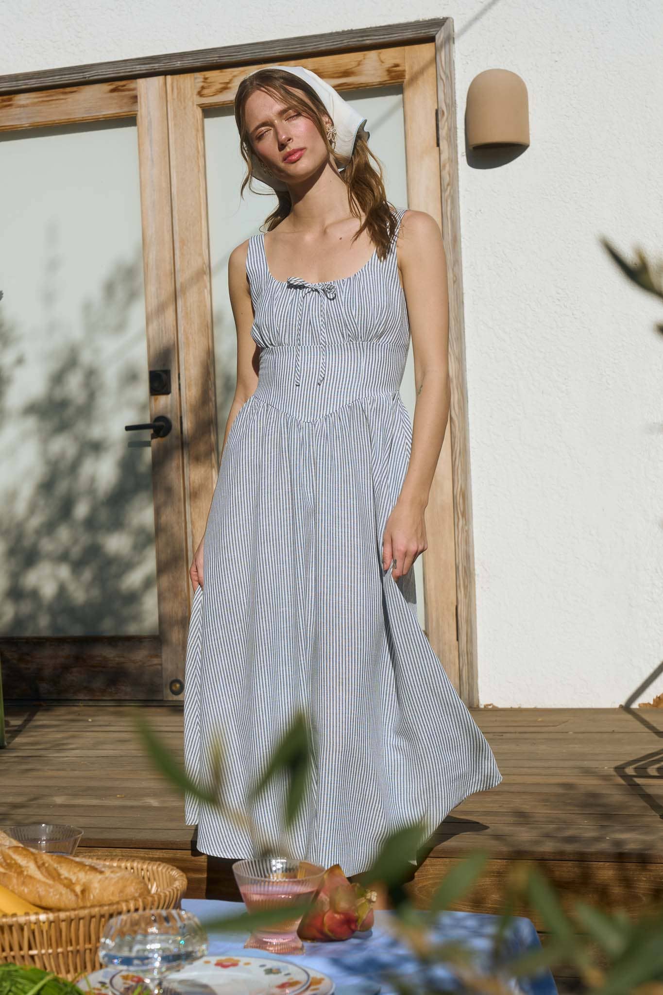 Stripe Sleeveless Corset Midi Dress