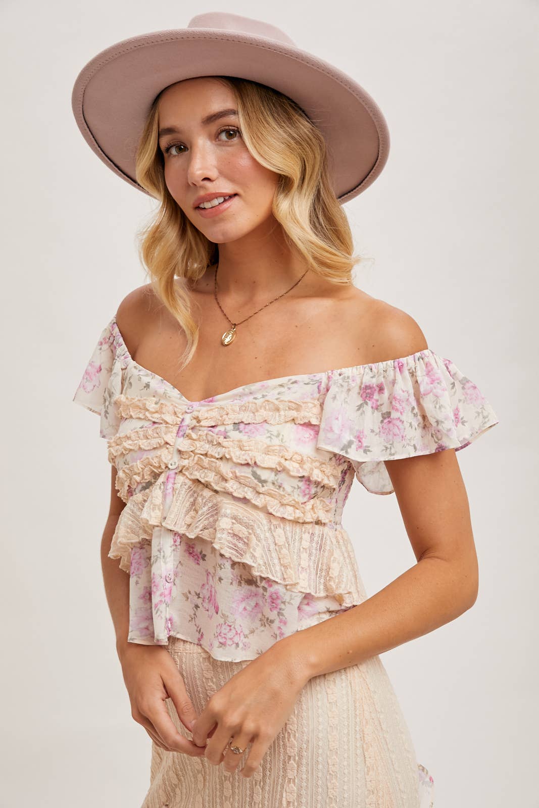 Floral Print, Lace Trimmed Two-Piece Set