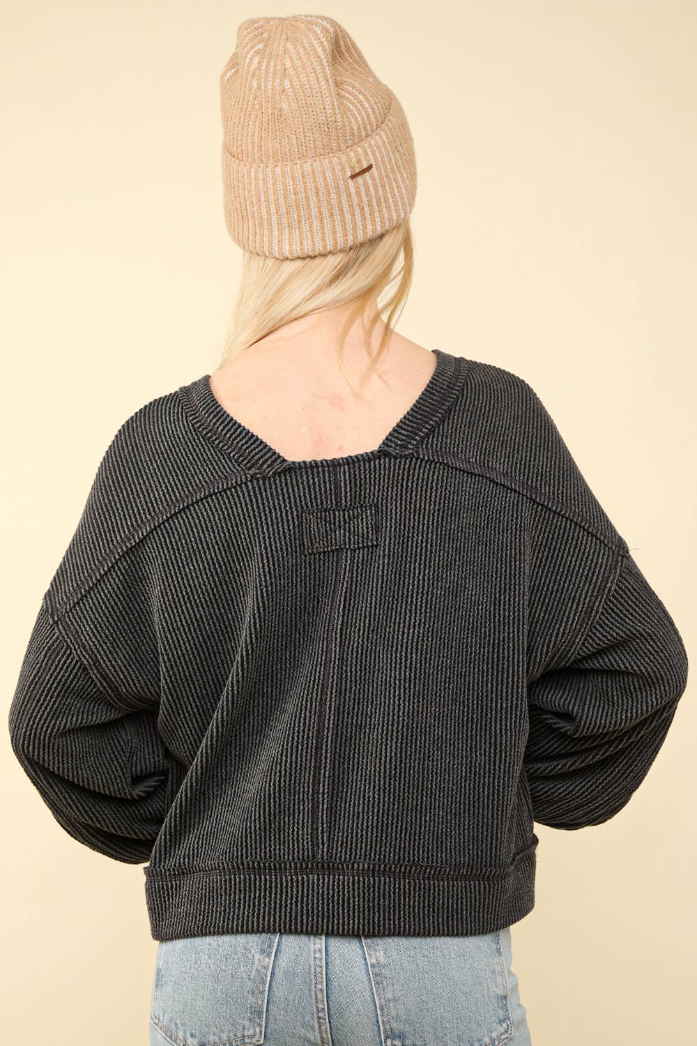 Two Tone Otto Ribbed Oversized Soft Comfy knit Top