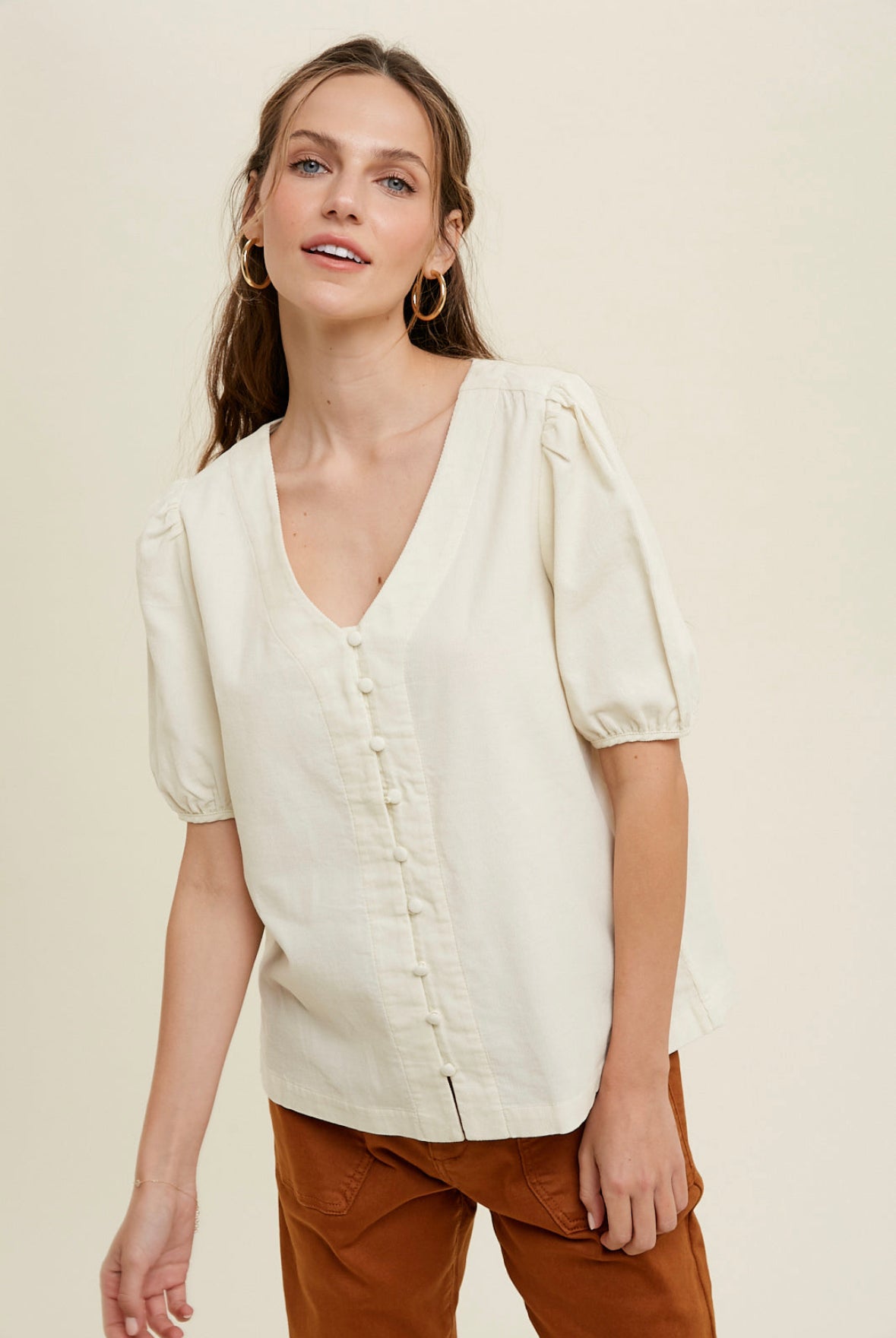 Corduroy Balloon Sleeve Top